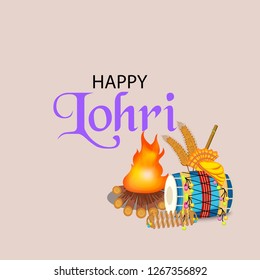 Vector illustration of a banner for Happy Lohri With Punjabi Message Lohri di lakh lakh vadhaiyan meaning Happy wishes for Happy Lohri.