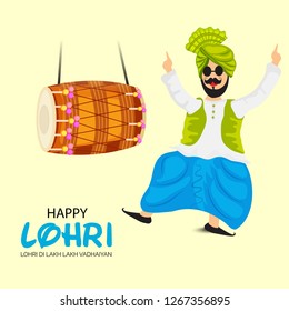 Vector illustration of a banner for Happy Lohri With Punjabi Message Lohri di lakh lakh vadhaiyan meaning Happy wishes for Happy Lohri.