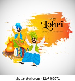Vector illustration of a banner for Happy Lohri With Punjabi Message Lohri di lakh lakh vadhaiyan meaning Happy wishes for Happy Lohri.