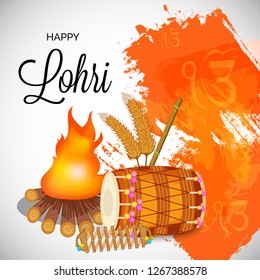Vector illustration of a banner for Happy Lohri With Punjabi Message Lohri di lakh lakh vadhaiyan meaning Happy wishes for Happy Lohri.