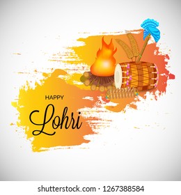 Vector illustration of a banner for Happy Lohri With Punjabi Message Lohri di lakh lakh vadhaiyan meaning Happy wishes for Happy Lohri.