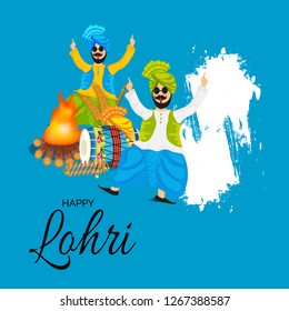 Vector illustration of a banner for Happy Lohri With Punjabi Message Lohri di lakh lakh vadhaiyan meaning Happy wishes for Happy Lohri.