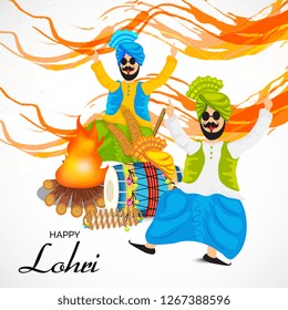Vector illustration of a banner for Happy Lohri With Punjabi Message Lohri di lakh lakh vadhaiyan meaning Happy wishes for Happy Lohri.