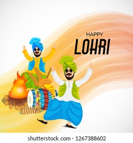 Vector illustration of a banner for Happy Lohri With Punjabi Message Lohri di lakh lakh vadhaiyan meaning Happy wishes for Happy Lohri.