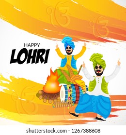 Vector illustration of a banner for Happy Lohri With Punjabi Message Lohri di lakh lakh vadhaiyan meaning Happy wishes for Happy Lohri.