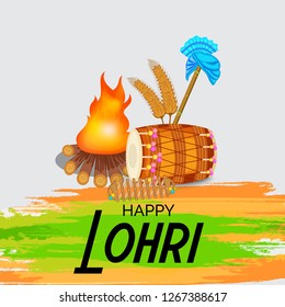 Vector illustration of a banner for Happy Lohri With Punjabi Message Lohri di lakh lakh vadhaiyan meaning Happy wishes for Happy Lohri.