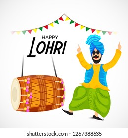 Vector illustration of a banner for Happy Lohri With Punjabi Message Lohri di lakh lakh vadhaiyan meaning Happy wishes for Happy Lohri.