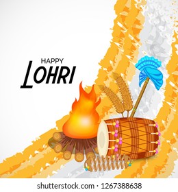 Vector illustration of a banner for Happy Lohri With Punjabi Message Lohri di lakh lakh vadhaiyan meaning Happy wishes for Happy Lohri.