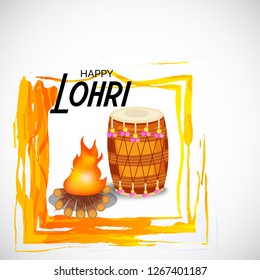 Vector illustration of a banner for Happy Lohri With Punjabi Message Lohri di lakh lakh vadhaiyan meaning Happy wishes for Happy Lohri.