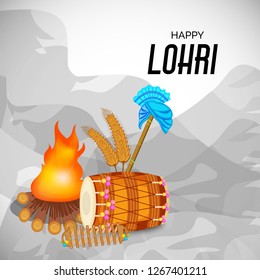 Vector illustration of a banner for Happy Lohri With Punjabi Message Lohri di lakh lakh vadhaiyan meaning Happy wishes for Happy Lohri.