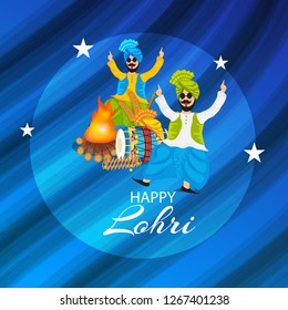 Vector illustration of a banner for Happy Lohri With Punjabi Message Lohri di lakh lakh vadhaiyan meaning Happy wishes for Happy Lohri.