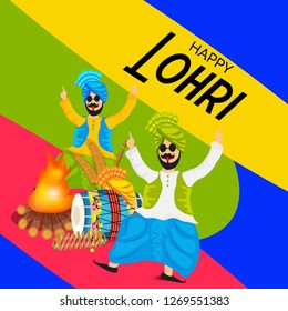 Vector illustration of a banner for Happy Lohri With Punjabi Message Lohri di lakh lakh vadhaiyan meaning Happy wishes for Happy Lohri.