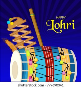 Vector illustration of a banner for Happy Lohri With Punjabi Message Lohri di lakh lakh vadhaiyan meaning Happy wishes for Happy Lohri.