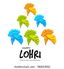 Vector illustration of a banner for Happy Lohri With Punjabi Message Lohri di lakh lakh vadhaiyan meaning Happy wishes for Happy Lohri.
