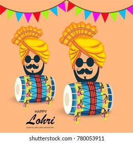 Vector illustration of a banner for Happy Lohri With Punjabi Message Lohri di lakh lakh vadhaiyan meaning Happy wishes for Happy Lohri.