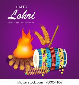 Vector illustration of a banner for Happy Lohri With Punjabi Message Lohri di lakh lakh vadhaiyan meaning Happy wishes for Happy Lohri.