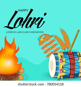 Vector illustration of a banner for Happy Lohri With Punjabi Message Lohri di lakh lakh vadhaiyan meaning Happy wishes for Happy Lohri.