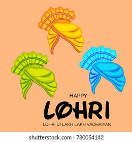 Vector illustration of a banner for Happy Lohri With Punjabi Message Lohri di lakh lakh vadhaiyan meaning Happy wishes for Happy Lohri.
