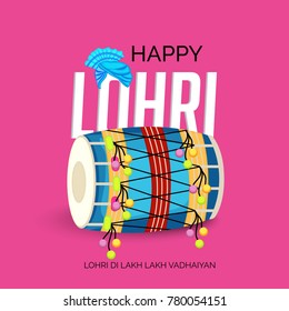 Vector illustration of a banner for Happy Lohri With Punjabi Message Lohri di lakh lakh vadhaiyan meaning Happy wishes for Happy Lohri.