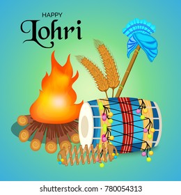 Vector illustration of a banner for Happy Lohri With Punjabi Message Lohri di lakh lakh vadhaiyan meaning Happy wishes for Happy Lohri.