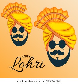 Vector illustration of a banner for Happy Lohri With Punjabi Message Lohri di lakh lakh vadhaiyan meaning Happy wishes for Happy Lohri.