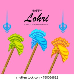 Vector illustration of a banner for Happy Lohri With Punjabi Message Lohri di lakh lakh vadhaiyan meaning Happy wishes for Happy Lohri.