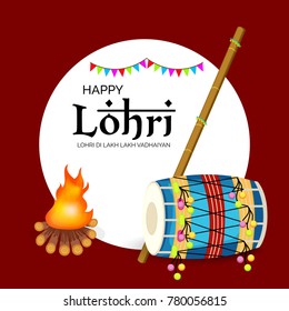 Vector illustration of a banner for Happy Lohri With Punjabi Message Lohri di lakh lakh vadhaiyan meaning Happy wishes for Happy Lohri.