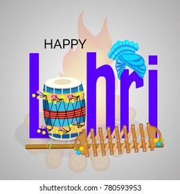 Vector illustration of a banner for Happy Lohri With Punjabi Message Lohri di lakh lakh vadhaiyan meaning Happy wishes for Happy Lohri.