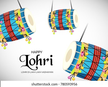 Vector illustration of a banner for Happy Lohri With Punjabi Message Lohri di lakh lakh vadhaiyan meaning Happy wishes for Happy Lohri.