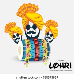 Vector illustration of a banner for Happy Lohri With Punjabi Message Lohri di lakh lakh vadhaiyan meaning Happy wishes for Happy Lohri.
