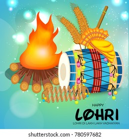 Vector illustration of a banner for Happy Lohri With Punjabi Message Lohri di lakh lakh vadhaiyan meaning Happy wishes for Happy Lohri.