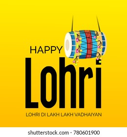 Vector illustration of a banner for Happy Lohri With Punjabi Message Lohri di lakh lakh vadhaiyan meaning Happy wishes for Happy Lohri.