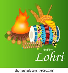 Vector illustration of a banner for Happy Lohri With Punjabi Message Lohri di lakh lakh vadhaiyan meaning Happy wishes for Happy Lohri.