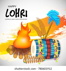 Vector illustration of a banner for Happy Lohri With Punjabi Message Lohri di lakh lakh vadhaiyan meaning Happy wishes for Happy Lohri.