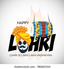 Vector illustration of a banner for Happy Lohri With Punjabi Message Lohri di lakh lakh vadhaiyan meaning Happy wishes for Happy Lohri.