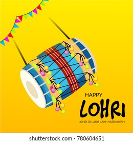 Vector illustration of a banner for Happy Lohri With Punjabi Message Lohri di lakh lakh vadhaiyan meaning Happy wishes for Happy Lohri.
