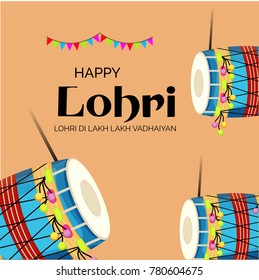 Vector illustration of a banner for Happy Lohri With Punjabi Message Lohri di lakh lakh vadhaiyan meaning Happy wishes for Happy Lohri.