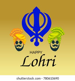 Vector illustration of a banner for Happy Lohri With Punjabi Message Lohri di lakh lakh vadhaiyan meaning Happy wishes for Happy Lohri.
