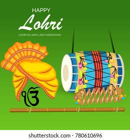 Vector illustration of a banner for Happy Lohri With Punjabi Message Lohri di lakh lakh vadhaiyan meaning Happy wishes for Happy Lohri.