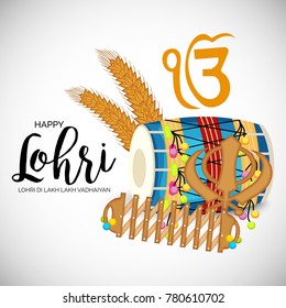 Vector illustration of a banner for Happy Lohri With Punjabi Message Lohri di lakh lakh vadhaiyan meaning Happy wishes for Happy Lohri.