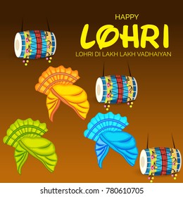 Vector illustration of a banner for Happy Lohri With Punjabi Message Lohri di lakh lakh vadhaiyan meaning Happy wishes for Happy Lohri.