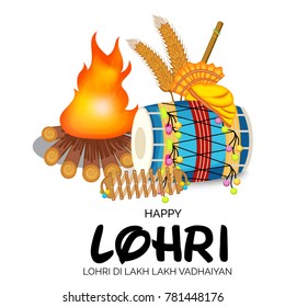 
Vector illustration of a banner for Happy Lohri With Punjabi Message Lohri di lakh lakh vadhaiyan meaning Happy wishes for Happy Lohri.