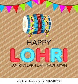 
Vector illustration of a banner for Happy Lohri With Punjabi Message Lohri di lakh lakh vadhaiyan meaning Happy wishes for Happy Lohri.