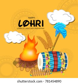 
Vector illustration of a banner for Happy Lohri With Punjabi Message Lohri di lakh lakh vadhaiyan meaning Happy wishes for Happy Lohri.