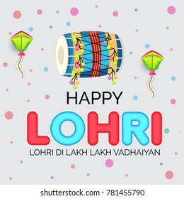 
Vector illustration of a banner for Happy Lohri With Punjabi Message Lohri di lakh lakh vadhaiyan meaning Happy wishes for Happy Lohri.