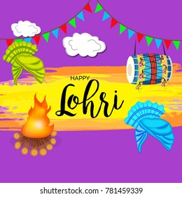
Vector illustration of a banner for Happy Lohri With Punjabi Message Lohri di lakh lakh vadhaiyan meaning Happy wishes for Happy Lohri.