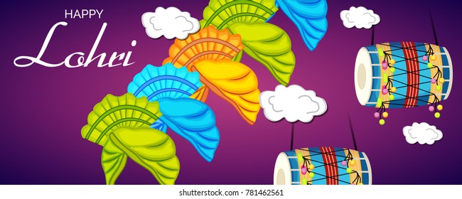
Vector illustration of a banner for Happy Lohri With Punjabi Message Lohri di lakh lakh vadhaiyan meaning Happy wishes for Happy Lohri.