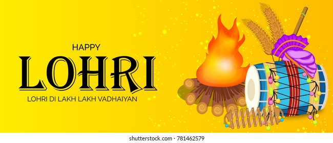 Vector Illustration Banner Happy Lohri Punjabi Stock Vector (Royalty ...