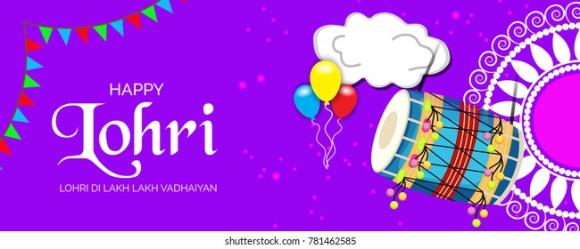 
Vector illustration of a banner for Happy Lohri With Punjabi Message Lohri di lakh lakh vadhaiyan meaning Happy wishes for Happy Lohri.