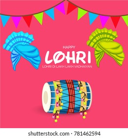 
Vector illustration of a banner for Happy Lohri With Punjabi Message Lohri di lakh lakh vadhaiyan meaning Happy wishes for Happy Lohri.